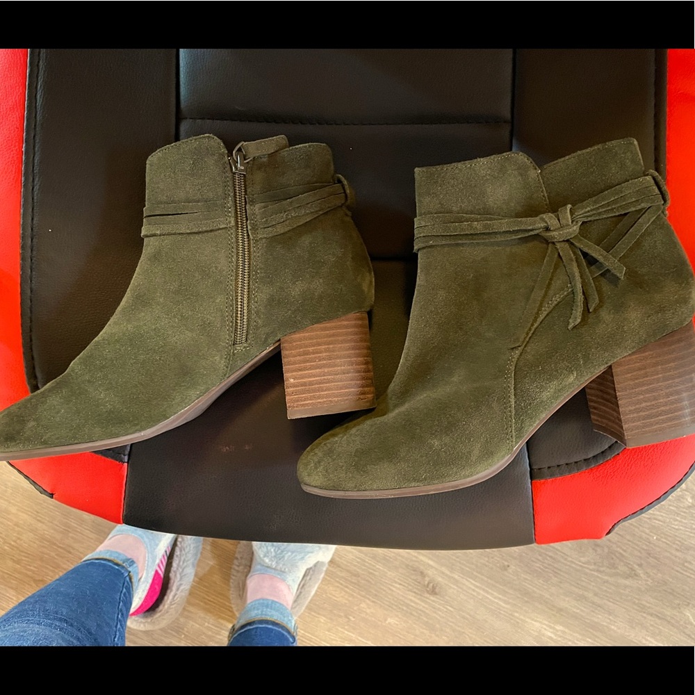 Olive green, Suede&Leather, Booties